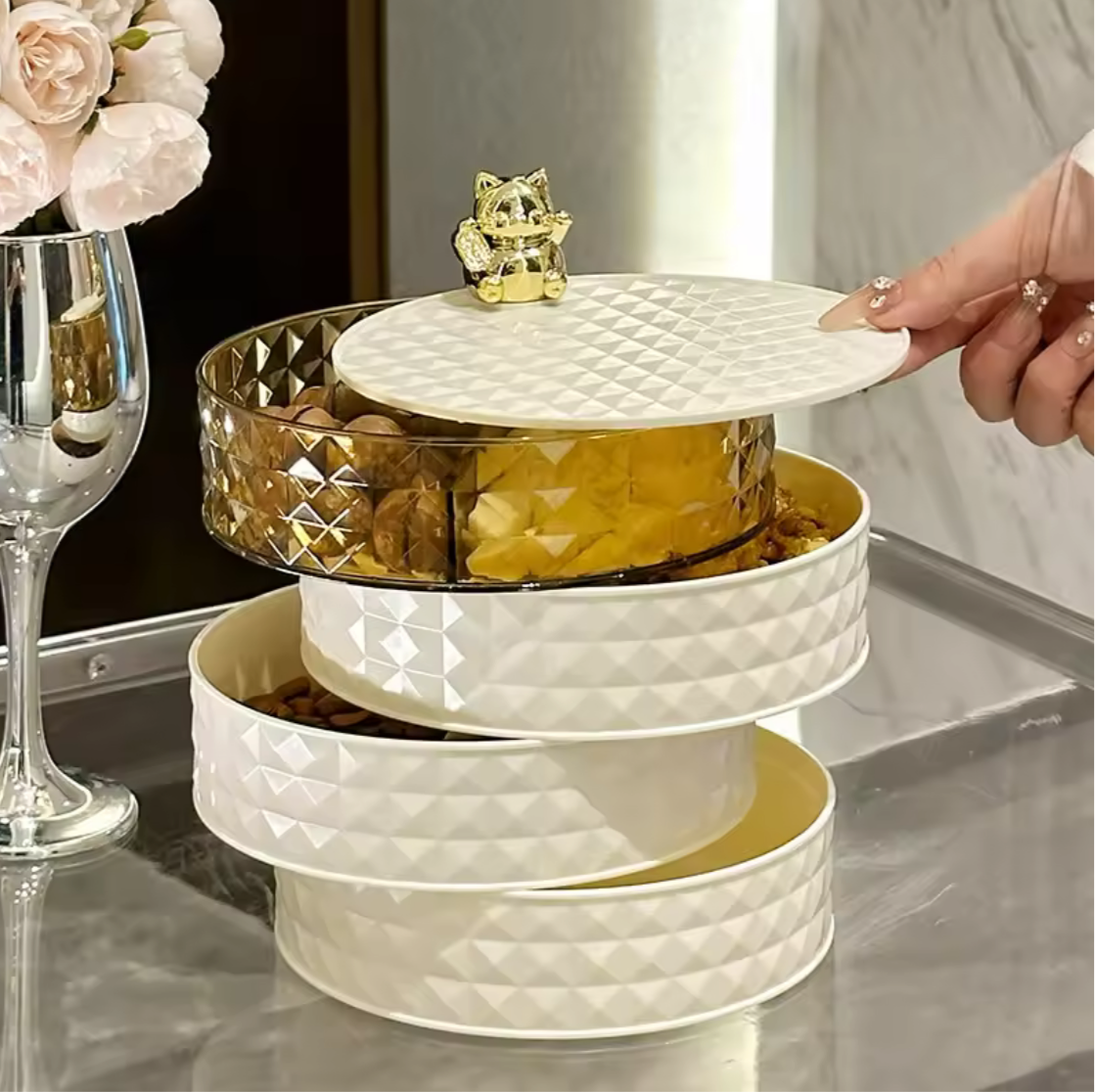 Jewelry Storage Box, Rotatable Dustproof Jewelry Organizer, Vintage Jewelry Box Organizer, Multi-Layer Rotating Jewelry Organizer Jewelry Storage Box, Rotatable Dustproof Jewelry Organizer, Vintage Jewelry Box Organizer, Multi-Layer Rotating Jewelry Organizer
